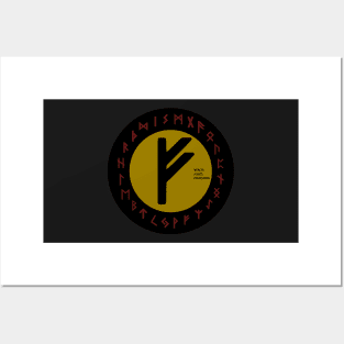 Yellow Fehu Elder Futhark | Viking Rune Symbol Posters and Art